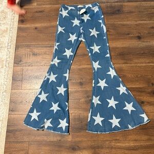 Altar'd State Blue and White Star Flare Pants